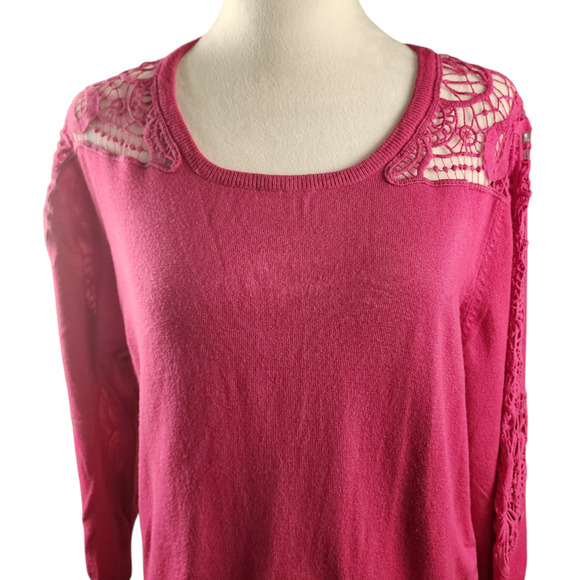 Cato Est 1946 Pink Sweater Blouse 3/4 Sleeves Open Crochet Floral Women's 22/24 - Picture 2 of 7